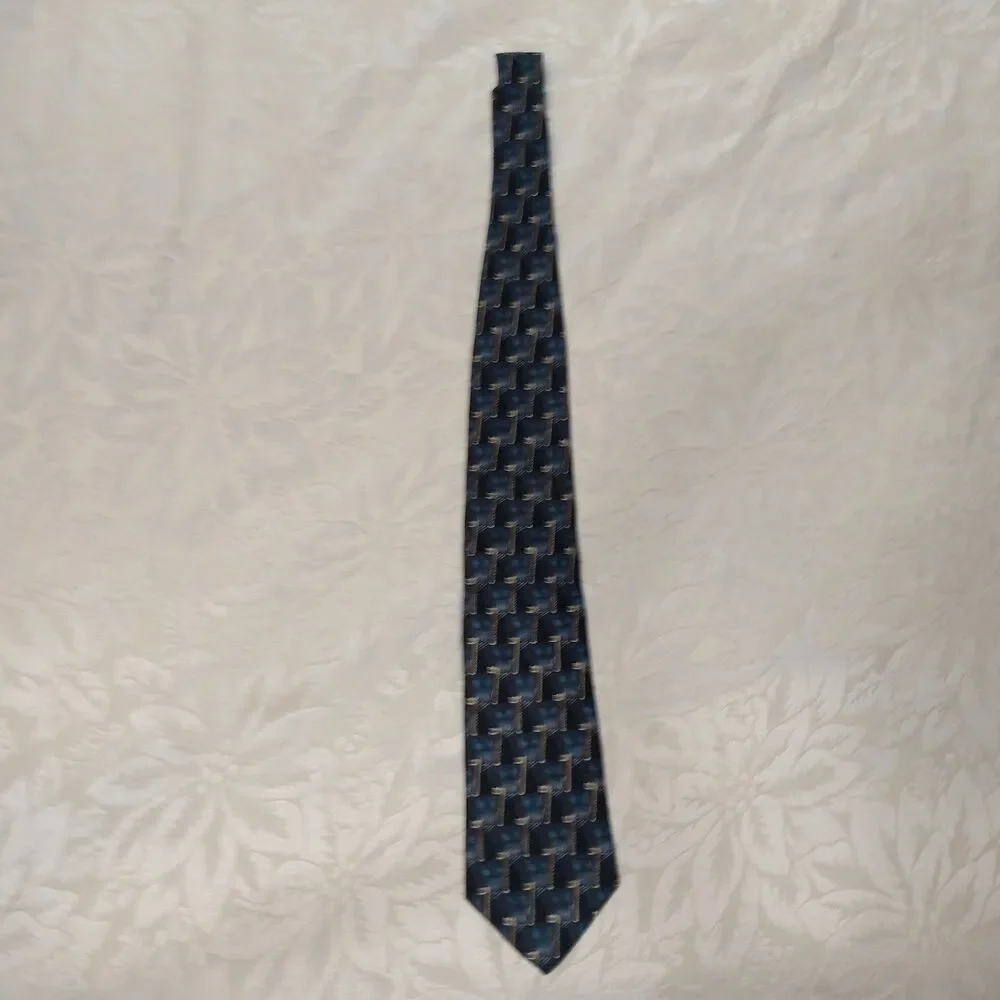 Vintage Barrington Silk Tie Mens Retro Abstract Geometric 3D Block Art Deco 58x4